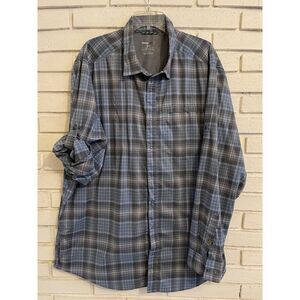 Swisstech Shirt Mens 3XL(54-56) Snap Front Plaid Casual Roll Tab Shirt Blue Gray